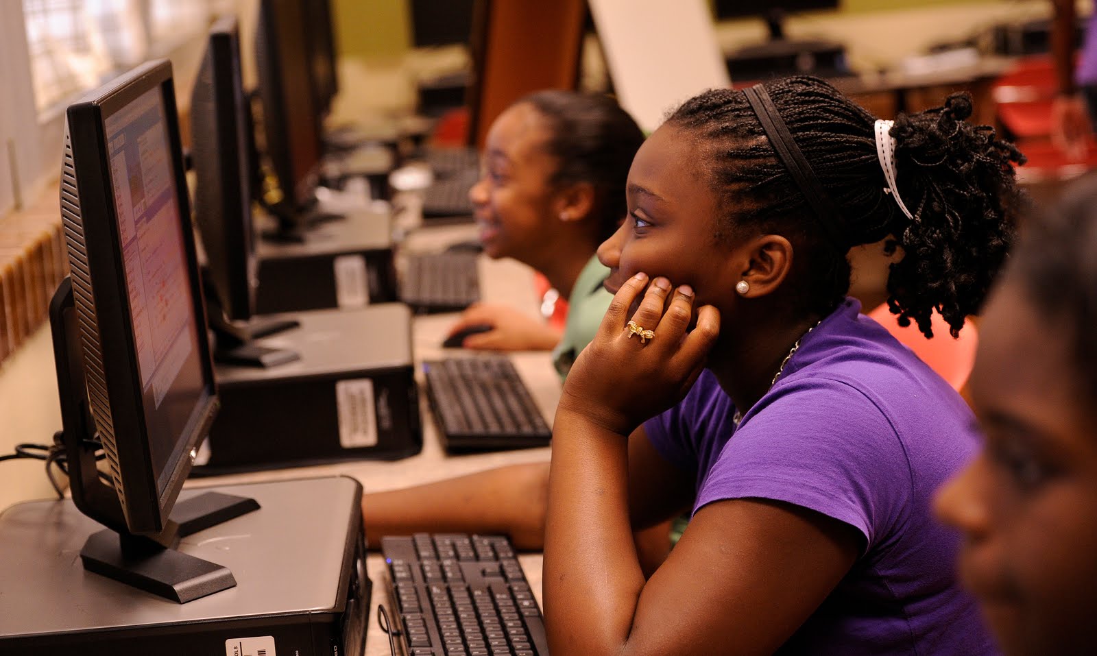 Students learning computer science in a lab